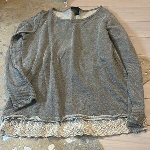 Forever 21 crewneck with lace/eyelet trim size s